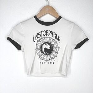 Tally Weijl Yin Yang Rabbit Celestial Ringer Crop Top Tshirt M Whimsigoth Grunge